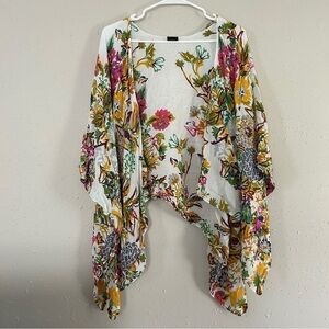 Saachi White Pink Floral Kimono Coverup Swim Beach Vacation Summer Casual OS